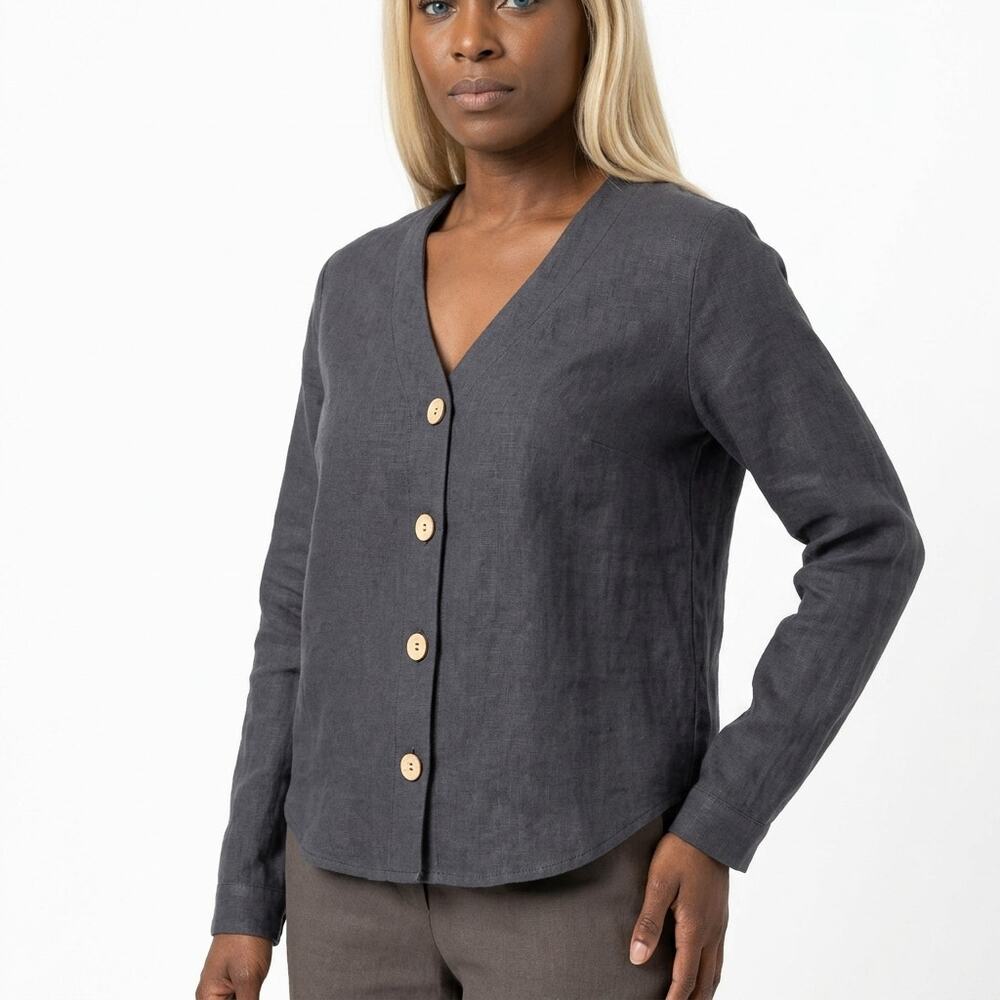 Imported Mango 100% Linen Gray Lightweight Top Women Size 4